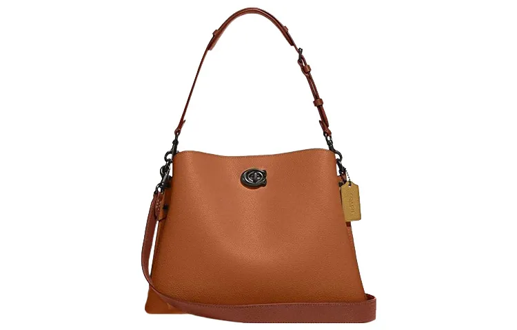 COACH Willow Polished Textured Leather Handbag, Shoulder Bag, Crossbody Bag Large Women's Brown