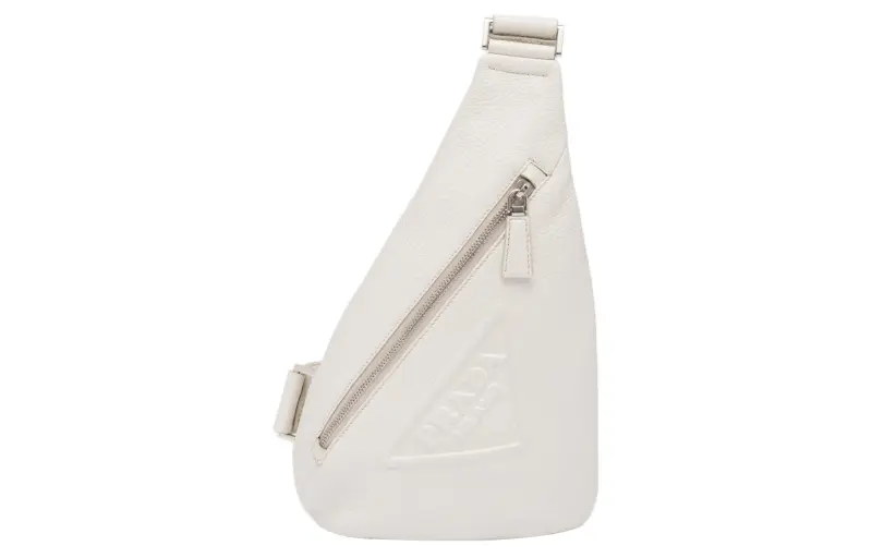 PRADA Leather Sling Bag Men's Chalk White
