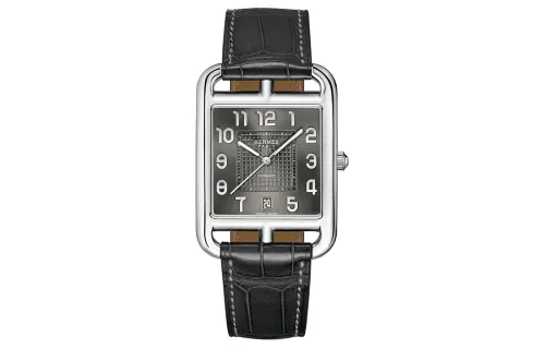 HERMES Cape Cod Wrist Watches Quartz Movement Crocodile Leather Strap Gray Dial Men's Watches 30m Water Resistant