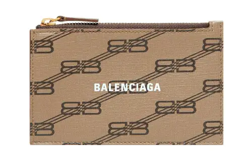 Balenciaga Coated Canvas Card Holder Coin Purse Large Women's Beige/Brown