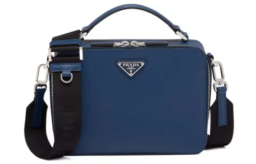 PRADA BriqueSaffiano Nylon With Leather Shoulder Bag, Crossbody Bag Regular Men's Dark Blue