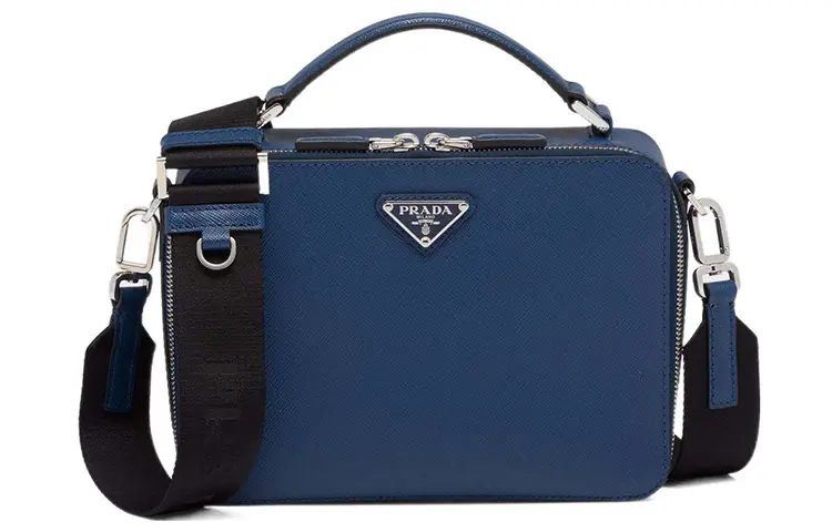 PRADA BriqueSaffiano Nylon With Leather Shoulder Bag, Crossbody Bag Regular Men's Dark Blue