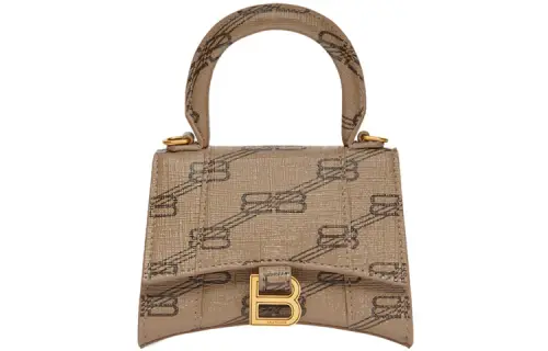Balenciaga Hourglass Canvas Handbag, Shoulder Bag, Crossbody Bag Mini Women's Beige/Brown