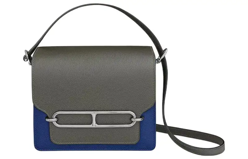 HERMES Roulis Evercolor Leather Crossbody Bags Mini Women's Royal Blue/Rain Cloud Gray