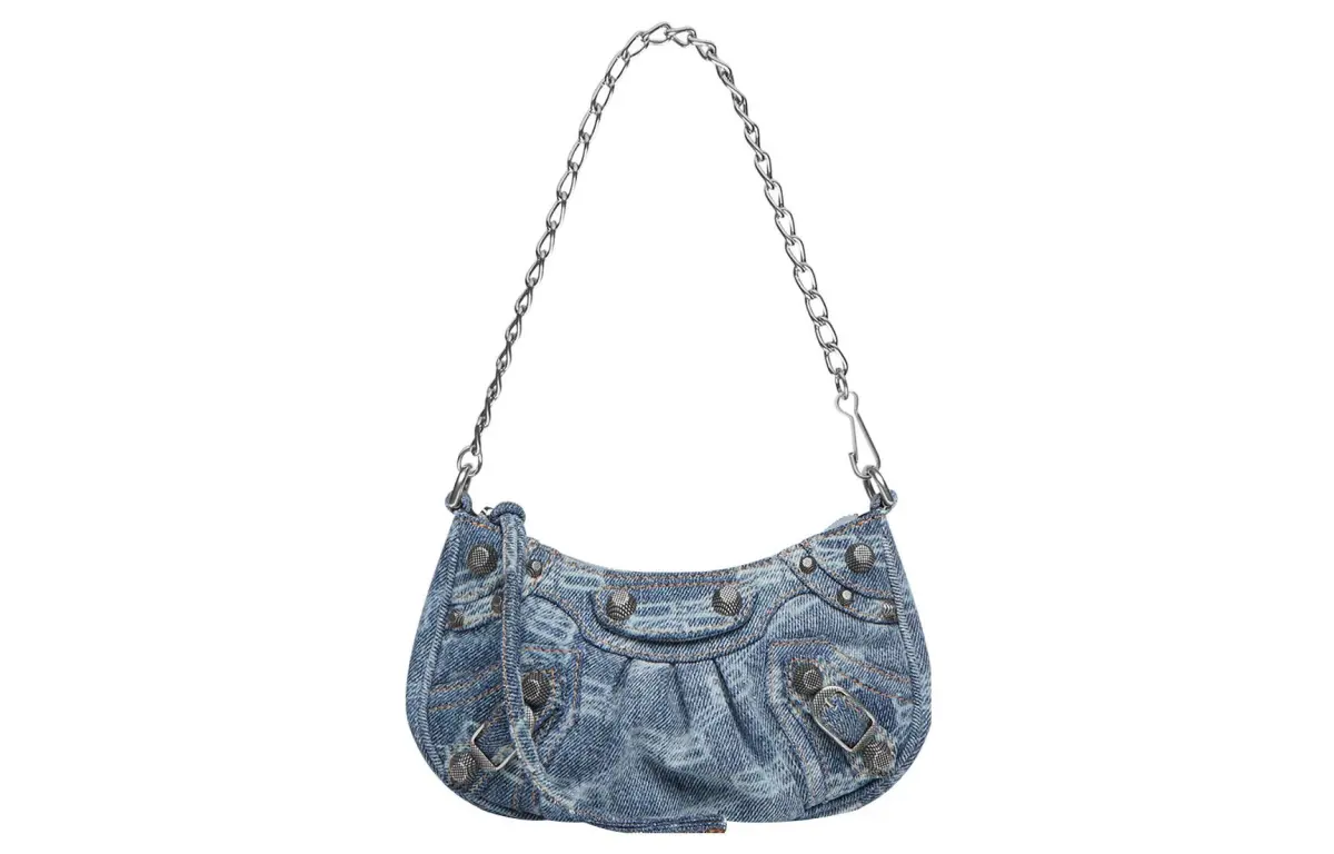 Balenciaga Le Cagole Mini Bag With Chain Bb Monogram Bleached Denim