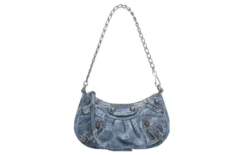 Balenciaga Le Cagole Mini Bag With Chain Bb Monogram Bleached Denim