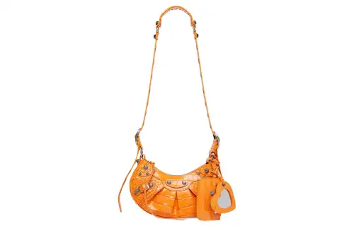 Balenciaga Le Cagole Flexible Crocodile Pattern Embossed Cow Leather Crossbody Bag, Shoulder Bag Mini Women's Orange