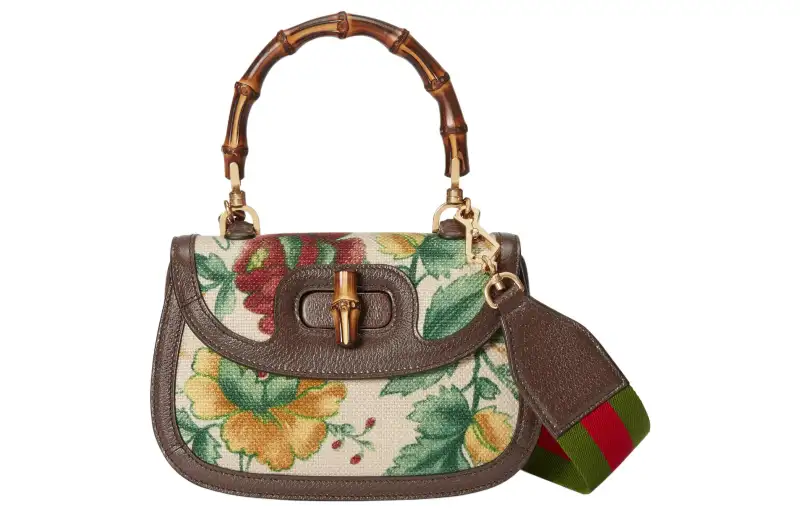 GUCCI Bamboo 1947 Leather Shoulder Bag, Crossbody Bag, Handbag Small Women's Ivory White/Multicolor