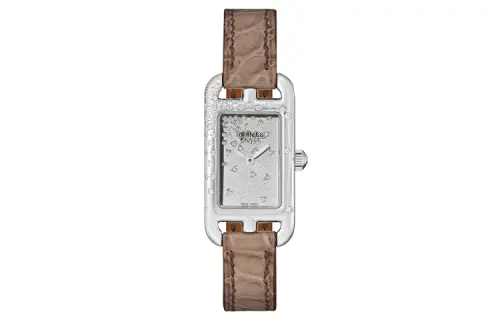 HERMES Nantucket Collection Wrist Watches Quartz Movement Crocodile Leather Strap White Dial Women's Watch