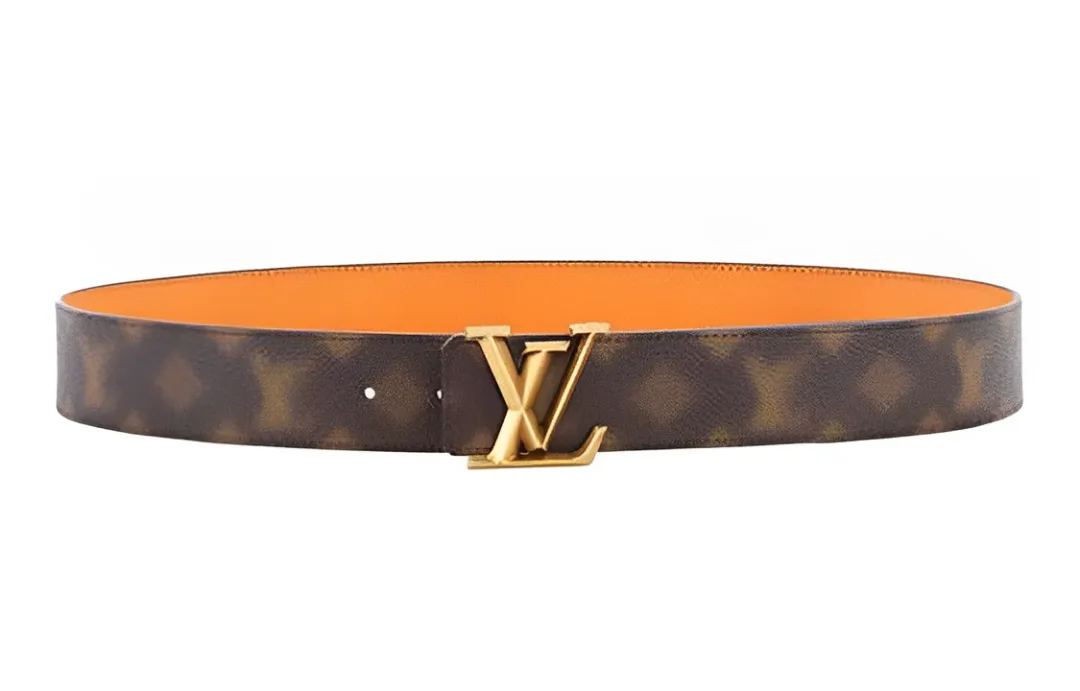 LOUIS VUITTON Monogram Cow Leather Belts Men's Brown Yellow Width 4cm