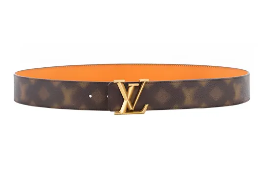 LOUIS VUITTON Monogram Cow Leather Belts Men's Brown Yellow Width 4cm