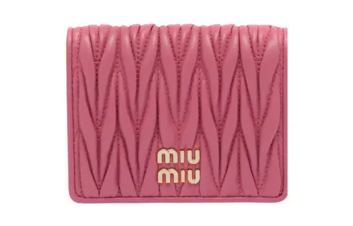 MIU MIU Matelassé Sheepskin Card Holder, Wallet Small Women's Begonia Pink
