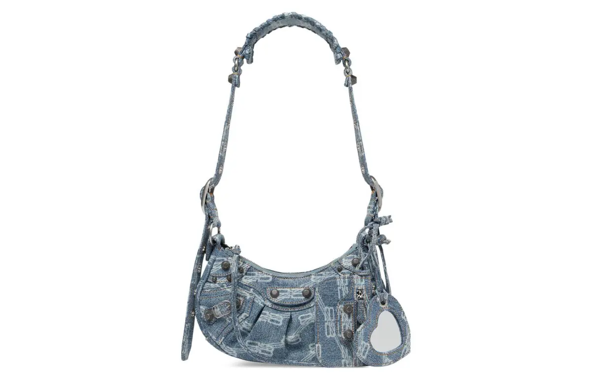 Balenciaga Le Cagole Shoulder Bag Xs Bb Monogram Blue/Bleached Denim