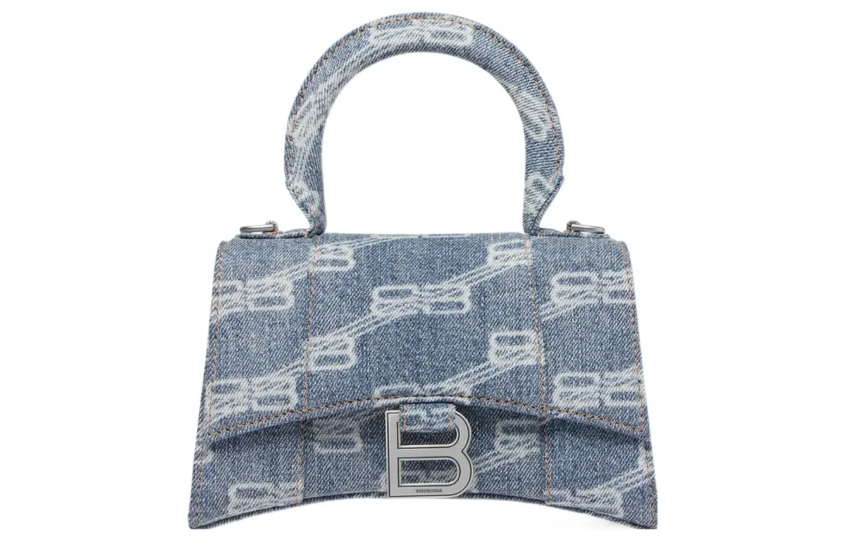 Balenciaga BB Monogram Hourglass Denim Crossbody Handbag Extra Small Women's Blue