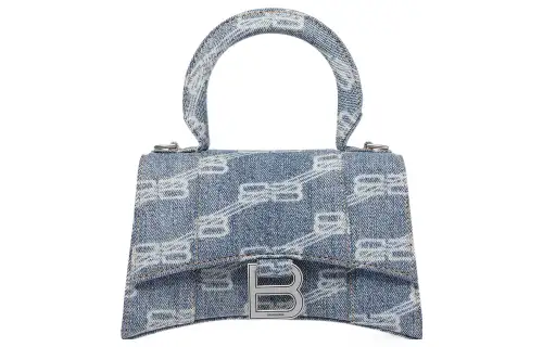 Balenciaga BB Monogram Hourglass Denim Crossbody Handbag Extra Small Women's Blue