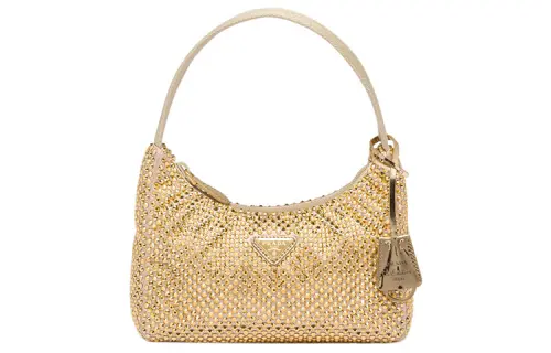 PRADA Faux Crystal Shoulder Bag Women's Platinum