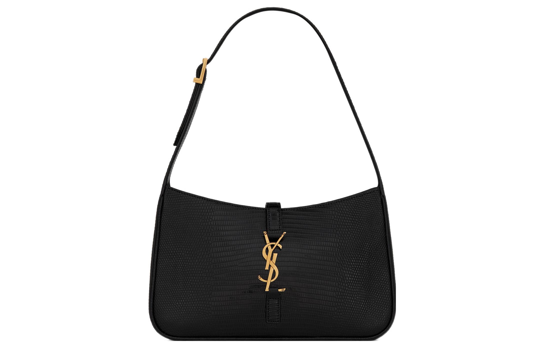 SAINT LAURENT LE5A7 Lizard Skin Shoulder Bag, Hobo Bag, Shoulder Bag Regular Women's Black