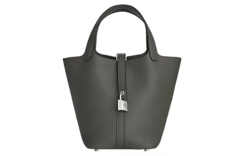 HERMES Picotin Lock Clemence Bullock Leather Basket Bag, Bucket Bag, Handbag 18 Women's 0L Grismeyer Rain Cloud Gray