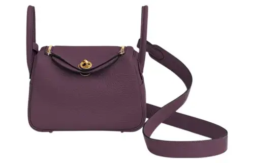 HERMES Lindy Taurillon Clemence Cow Leather Handbag 19 Women's N5 Black Currant Cassis Black Currant
