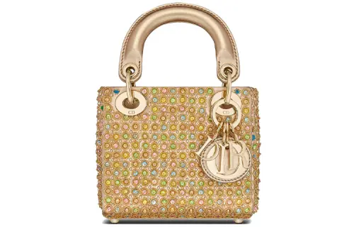 DIOR Lady Dior Mulberry Silk Handbag Extra Mini Women's Gold