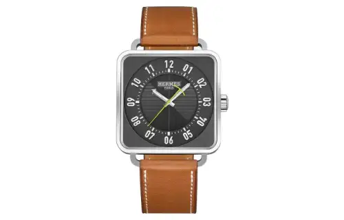HERMES Carlisle H Series Wrist Watches Quartz Movement Calfskin Strap Black Dial Men's Watches W045778WW00