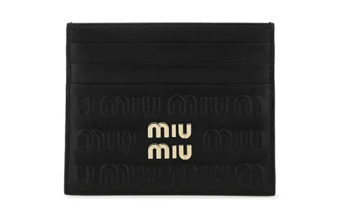 MIU MIU Leather Card Holder, Wallet Women's Black