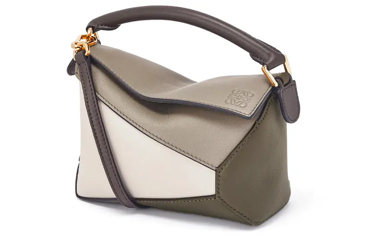 LOEWE Puzzle Nappa Cow Leather Handbag, Shoulder Bag, Crossbody Bag Mini Women's Olive Green With Oat