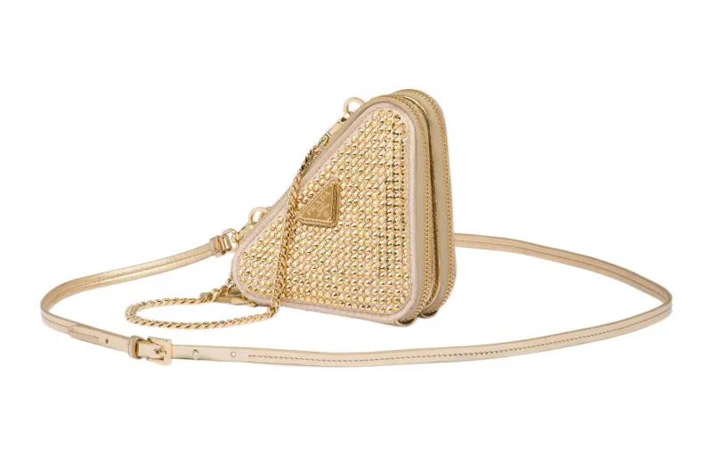 PRADA Satin Leather Crossbody Bag Clutch Mini Women's Platinum