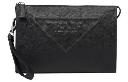 PRADA Saffiano Leather Clutch Regular Men's Black