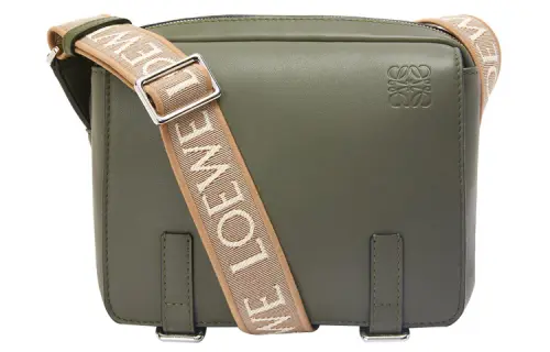 LOEWE Military Messenger Bag In Soft Grained Calfskin And Jacquard Xs Khaki Green