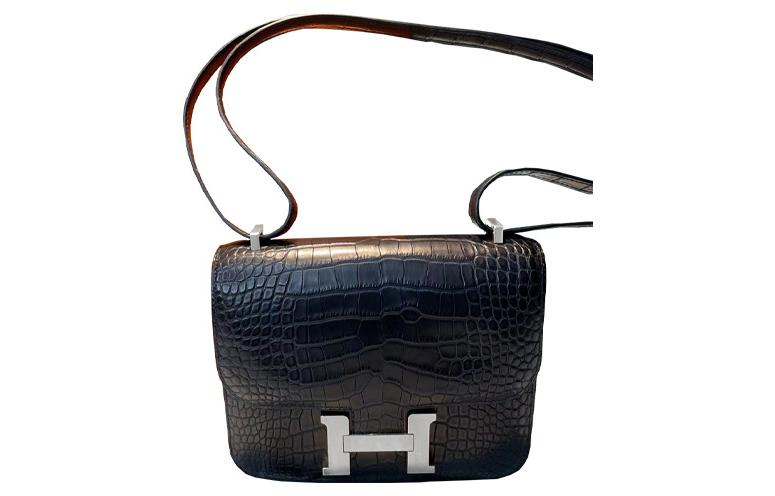 HERMES Hermès Constance 19 silver buckle matte crocodile leather crossbody shoulder bag 19 women's 89 Noir black