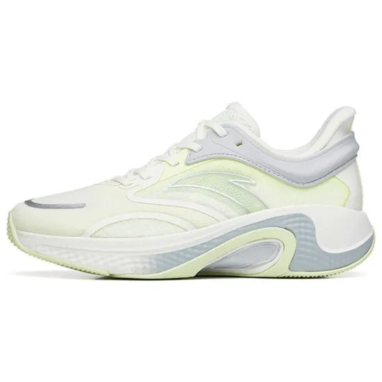 ANTA Running Shoes Women's Low-Top Ivory White/Fluorescent Night Green/Microchip Gray