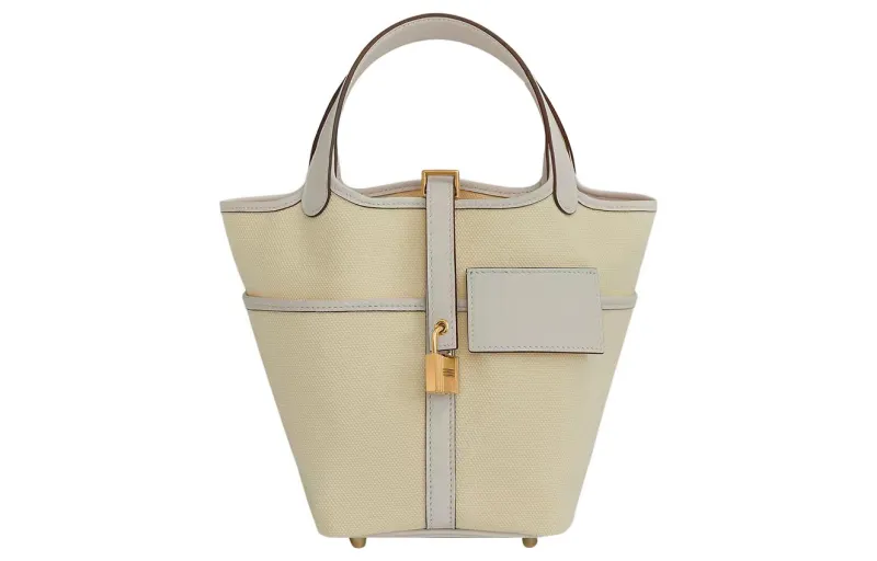 HERMES Picotin Lock Goeland Canvas With Swift Calfskin Basket Bag, Bucket Bag, Handbag 18 Women's