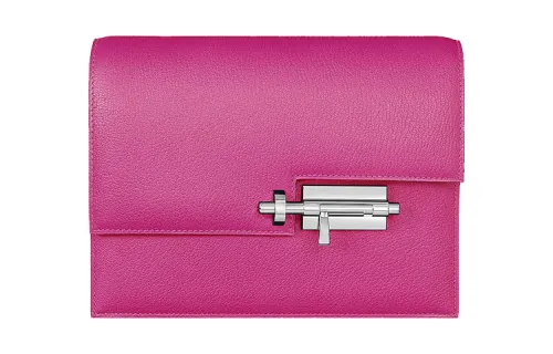 HERMES Verrou Mysore Goat Skin Verrou Bag Clutch Wallet Women's 9I Magnolia Mulan Pink