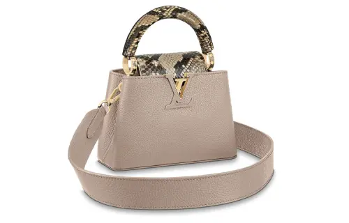 LOUIS VUITTON Capucines Leather With Python Skin Kapsyn Shoulder Bag, Crossbody Bag, Handbag Mini Women's Elephant Gray