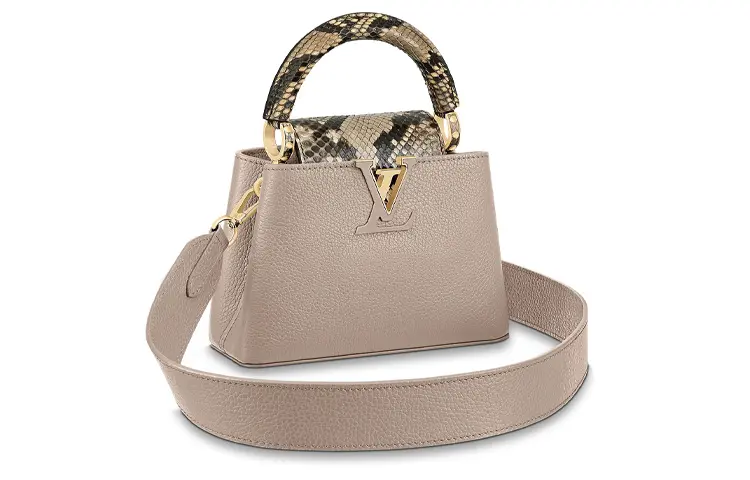 LOUIS VUITTON Capucines Leather With Python Skin Kapsyn Shoulder Bag, Crossbody Bag, Handbag Mini Women's Elephant Gray