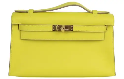 HERMES Mini Kelly 1 Swift Leather Kelly Bag, One Shoulder Handbag 22 Women's 9R Lime Lemon
