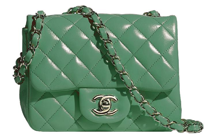 CHANEL 22A Pre Fall Classic Flap CF Sheepskin Portable Crossbody Bag, Shoulder Bag Mini Women's Green