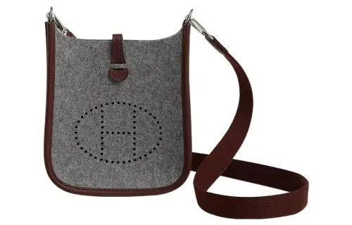 HERMES Evelyne Swift Calfskin With Felt Fabric Crossbody Bag, Shoulder Bag 16 Women's Medium Gray/Havana Coffee