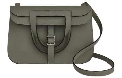 HERMES Halzan Evercolor Leather Crossbody Bags Women's Rain Cloud Gray