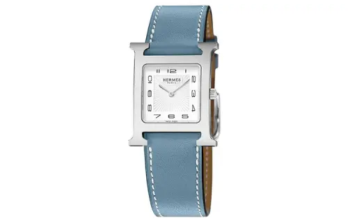 HERMES HEURE H Wrist Watches Quartz Movement Calfskin Strap 26*26mm White Dial Women's Watch 30m Water Resistant