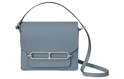 HERMES Roulis Silver Tone Buckle Pig Nose Bag, Handheld Shoulder Bag, Crossbody Bag Mini Women's J7 Bleu Lin Linen Blue