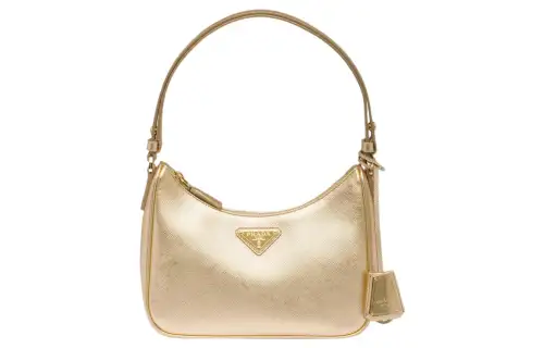 PRADA Leather Shoulder Bag, Portable, One Shoulder Women's Platinum