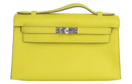HERMES Mini Kelly 1 Swift Leather Kelly Bag, One Shoulder Handbag 22 Women's 9R Lime Lemon