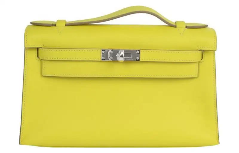 HERMES Mini Kelly 1 Swift Leather Kelly Bag, One Shoulder Handbag 22 Women's 9R Lime Lemon