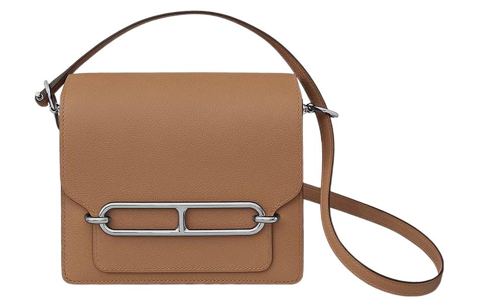 HERMES Roulis Evercolor Calfskin Pig Nose Bag, Shoulder Bag, Crossbody Bag 18 Women's Tea Brown/Lime