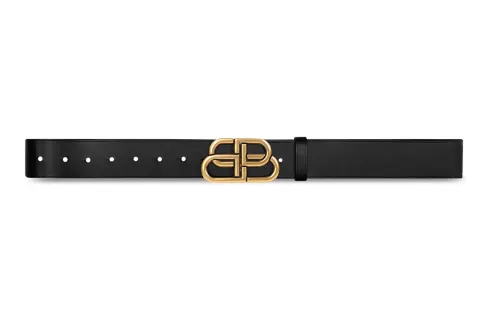 Balenciaga Calfskin Leather Belts Men's Black Width 3.8cm