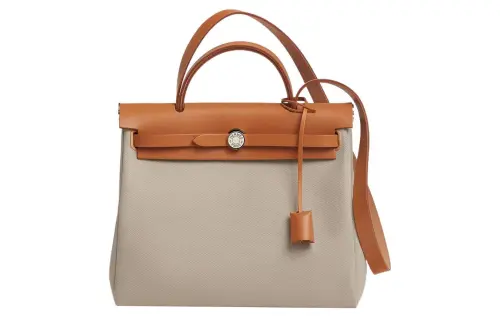 HERMES Herbag Zip Canvas With Hunter Cow Leather Shoulder Bag, Crossbody Bag, Handbag 31 Unisex