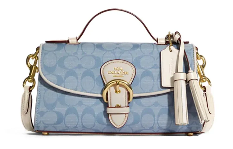 COACH Kleo Canvas With Leather And Smooth Leather Handbags Small Women's Blue