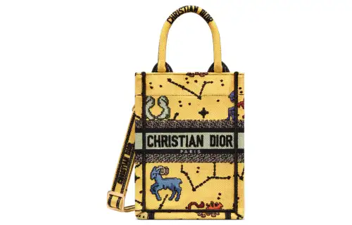 DIOR BookTote Embroidery Handbag Mini Women's Yellow
